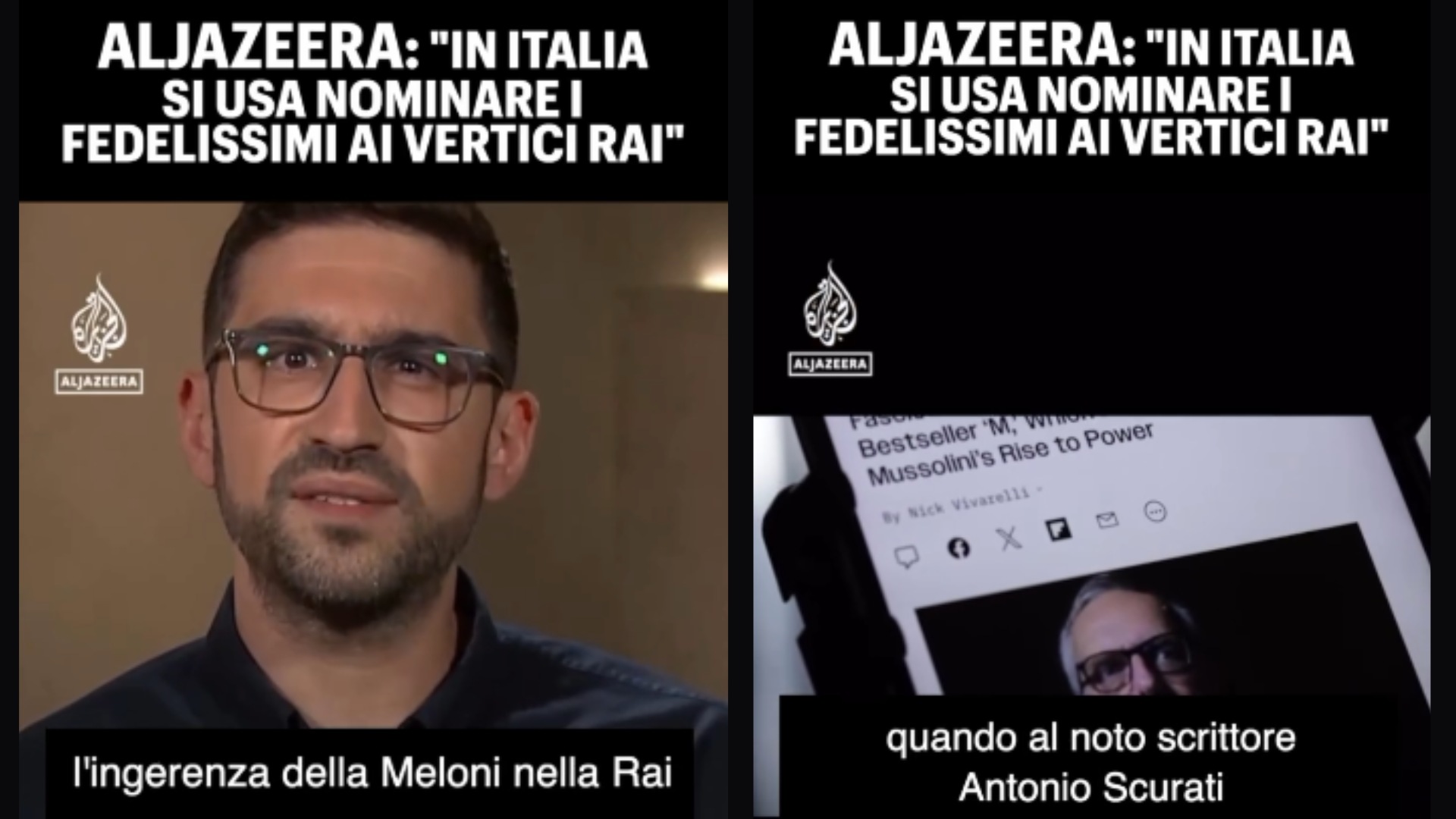 "The Meloni government occupies RAI".  Because Al Jazeera's story is a sensational hoax