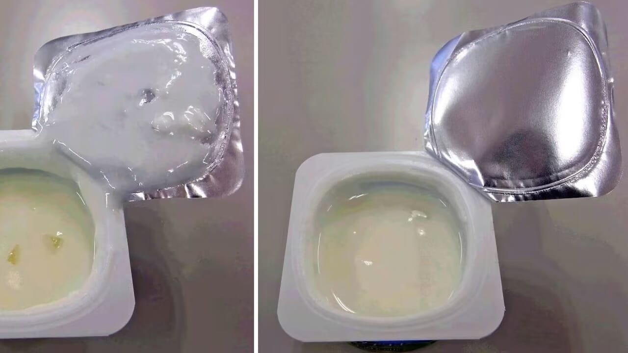 Is it safe to lick caked yogurt on the package flap?