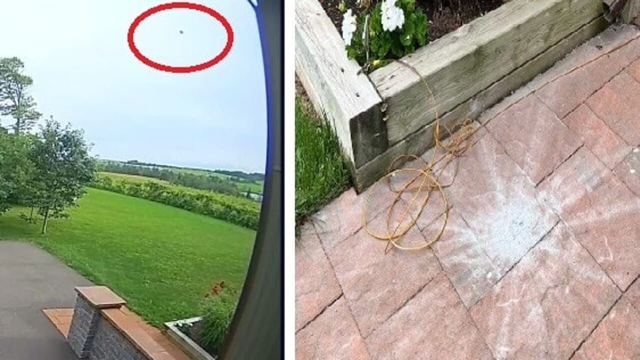 He finds strange debris in the garden and checks the camera footage: a meteorite has fallen in front of his house
