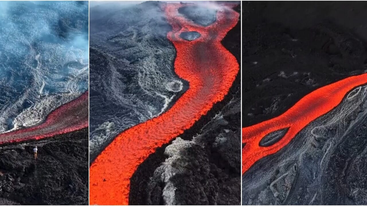 The show of the "languages" of lava taken from the drone