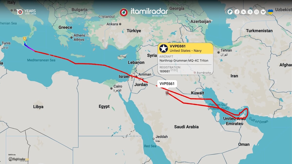 Triton drone took off from Sigonella towards the Strait of Hormuz