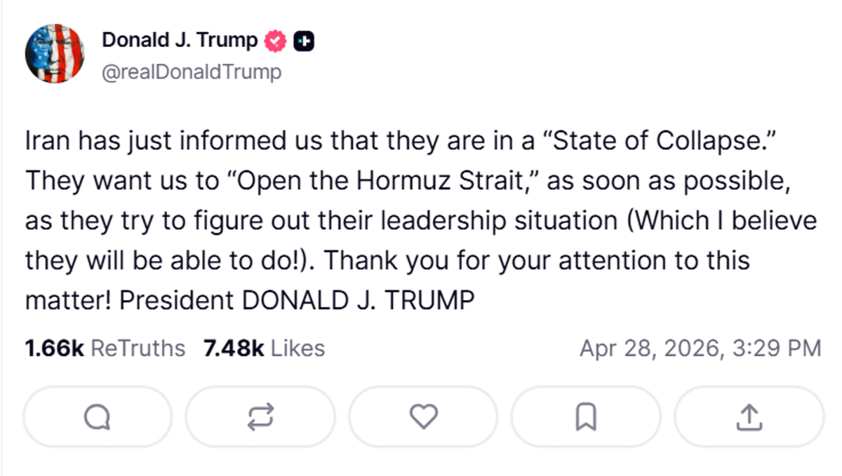 Trump's post on the Iranian crisis