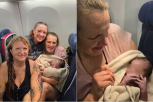 The baby born in flight a few minutes after landing