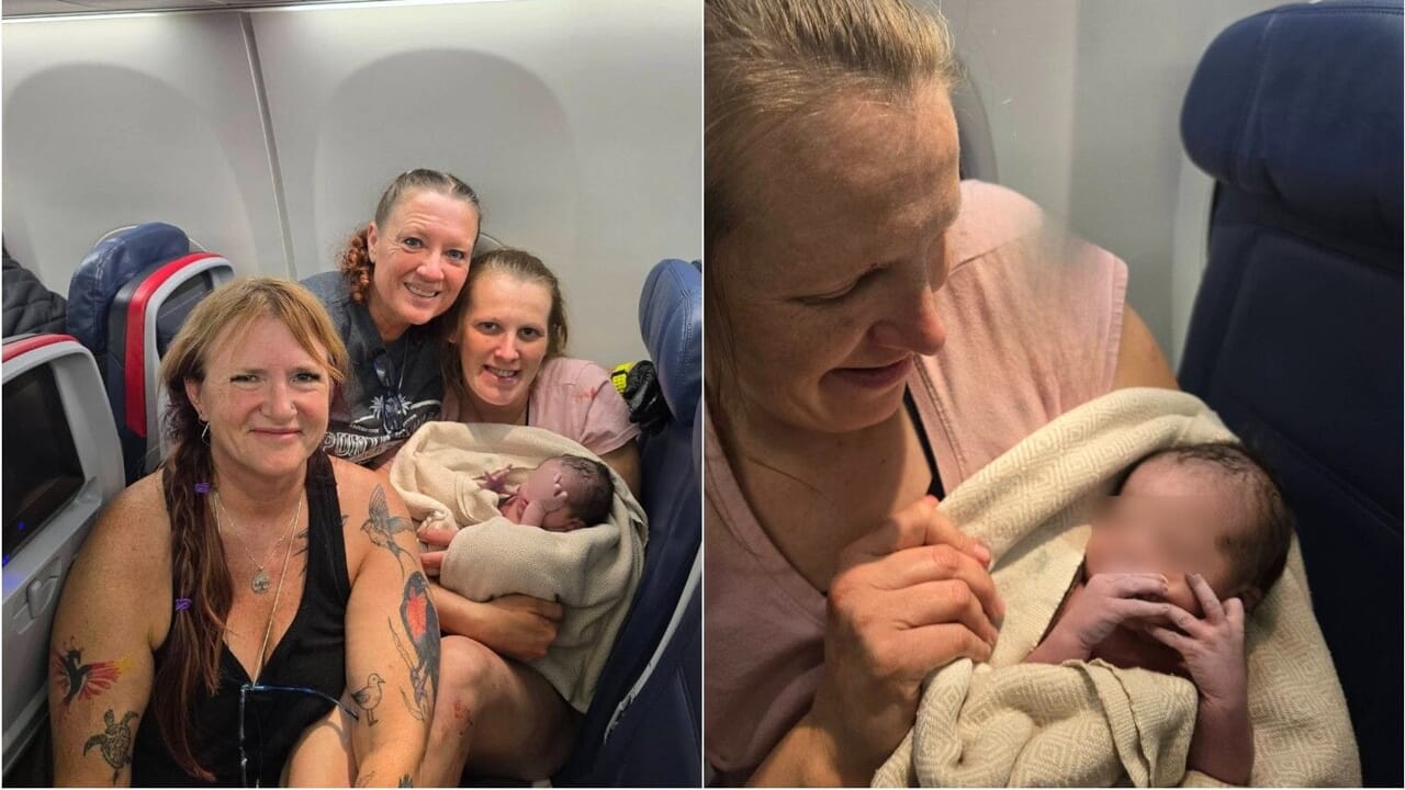 The baby born in flight a few minutes after landing