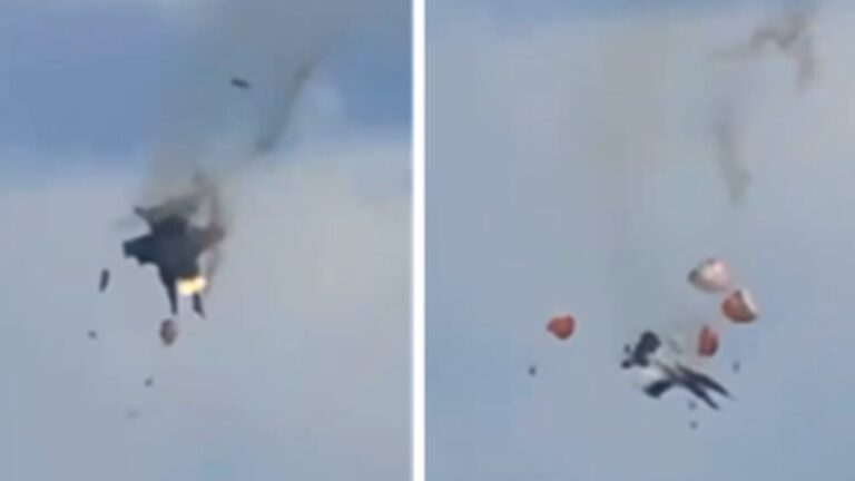 Mid-flight collision between two jets at the air show: the video of the accident at the US military base