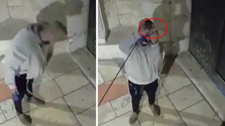 Israeli settler spits on a church and makes rude gestures with the cross symbol