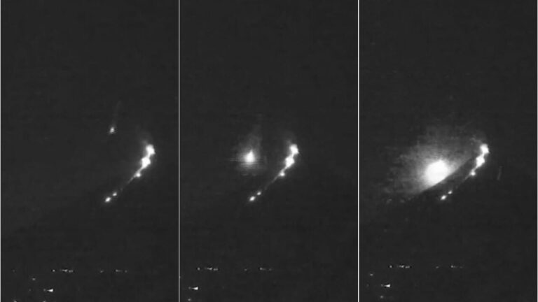 Meteor lights up the sky and explodes while the volcano erupts: the spectacular video