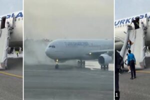 Plane with 277 passengers catches fire during landing: everyone goes down the emergency slides