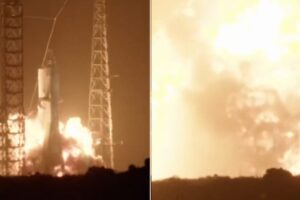 The smoke and the giant fireball: the Blue Origin rocket explodes on the launch pad. The images