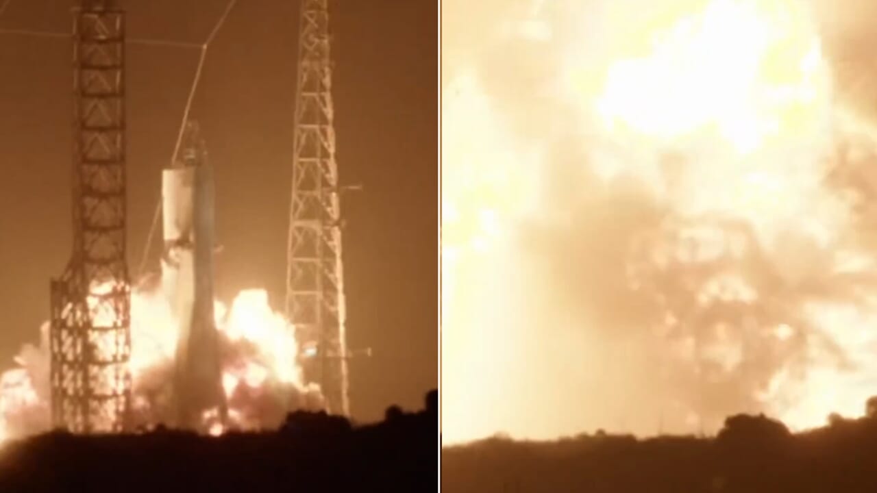 The smoke and the giant fireball: the Blue Origin rocket explodes on the launch pad. The images