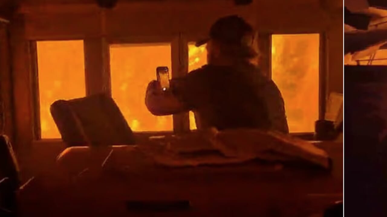 Train ends up in the middle of the fire: "We are surrounded". The train driver films everything