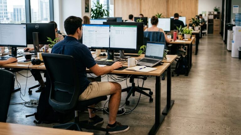 At the office in shorts to save on air conditioning, but protests break out over leg hair