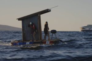 Is the ferry too expensive? To get to the island they build a raft (with toilet and barbecue)