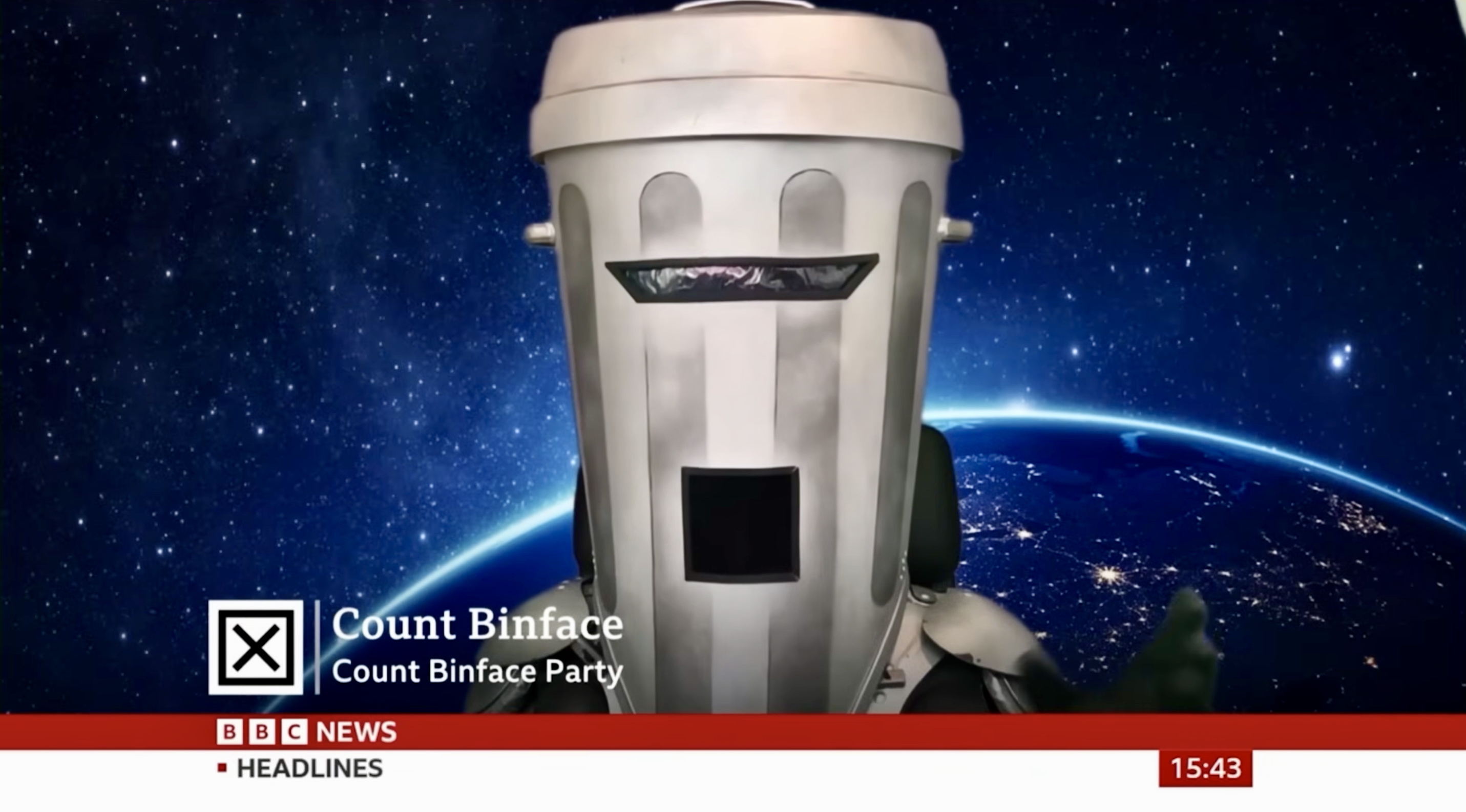 Count Binface interviewed by the BBC (YouTube photo)