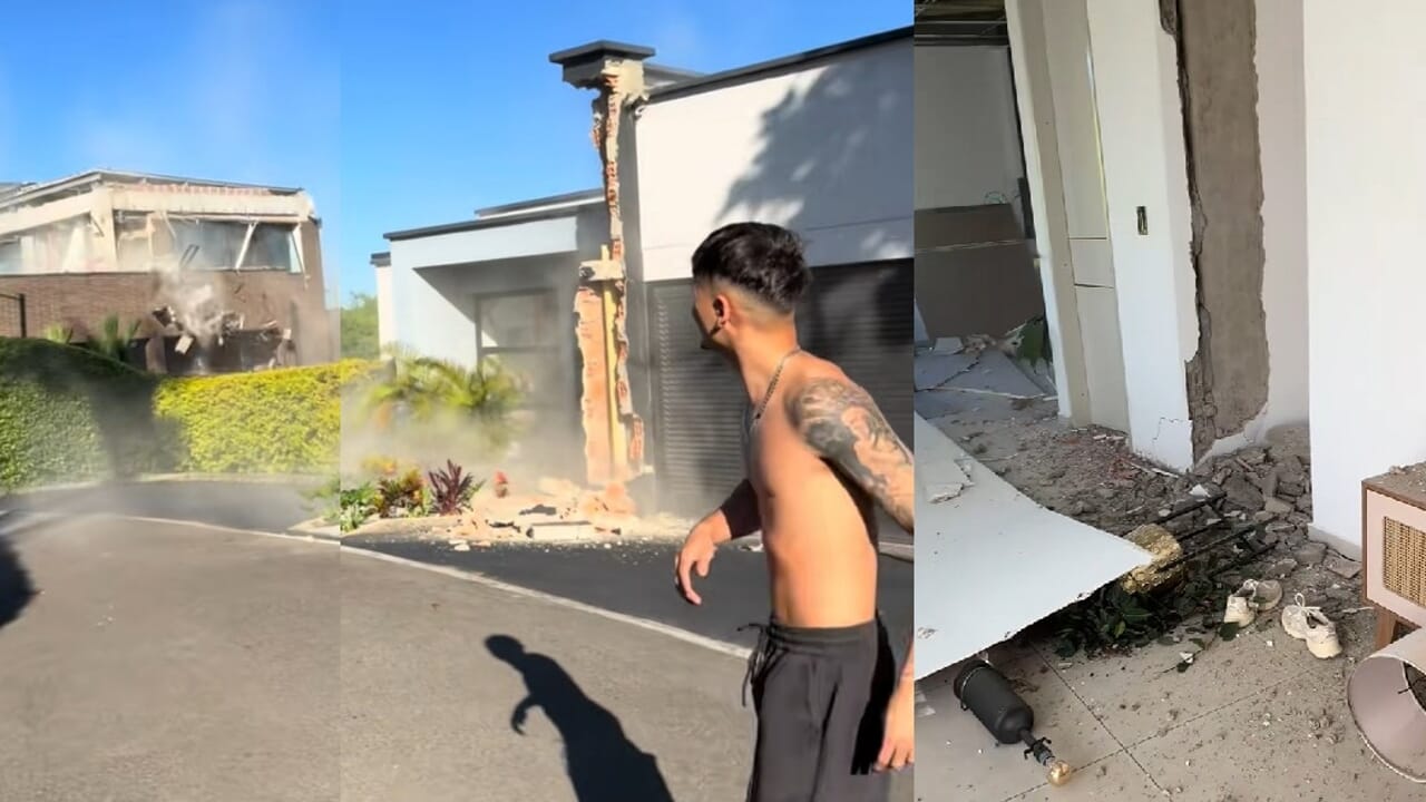 A family managed to escape from the earthquake just before the villa collapsed