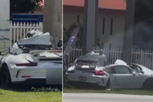 The Porsche breaks in two after the crash: Germano Bacchetta dies in an accident in Miami