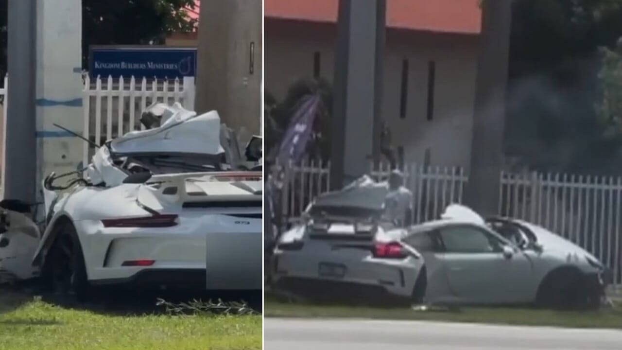 The Porsche breaks in two after the crash: Germano Bacchetta dies in an accident in Miami