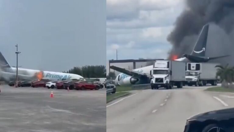 Amazon cargo plane goes off runway, hits cars and catches fire: "At least 5 dead". The images of the accident in Miami