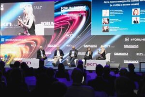 Banking leaders on stage at Forum Banca 2026