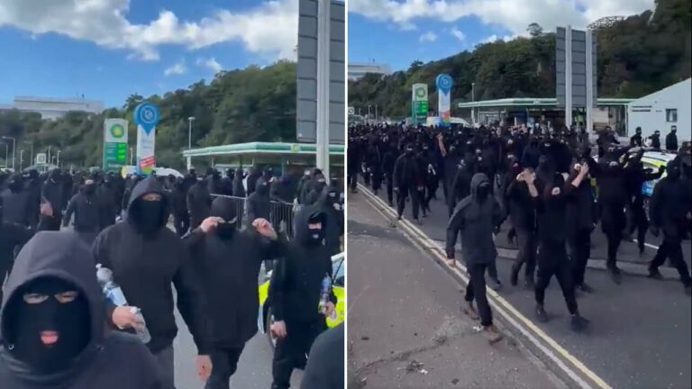 Hooded in black and wearing balaclavas, they block the port of Dover, the anti-migrant protest: "England until I die"
