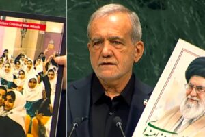 Pezeshkian at the UN shows the photo of the girls killed in a bombing: “We are victims of terrorists”. The United States leaves the chamber
