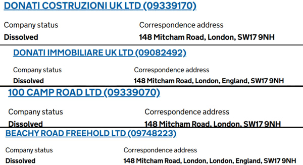 The English companies attributable to Angelica Donati (Companies House) English-companies-donati-company-register