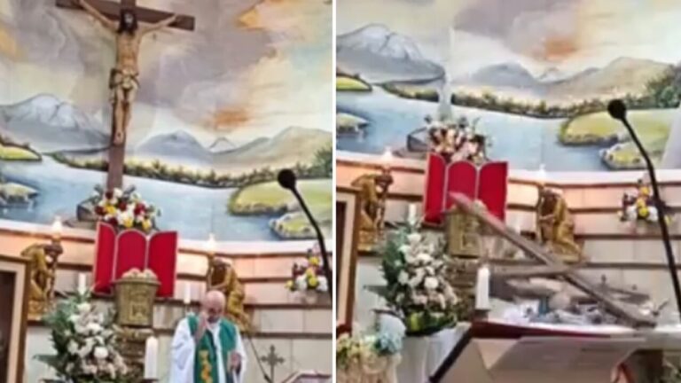 The cross detaches from the wall of the church: the priest is crushed to death while saying mass