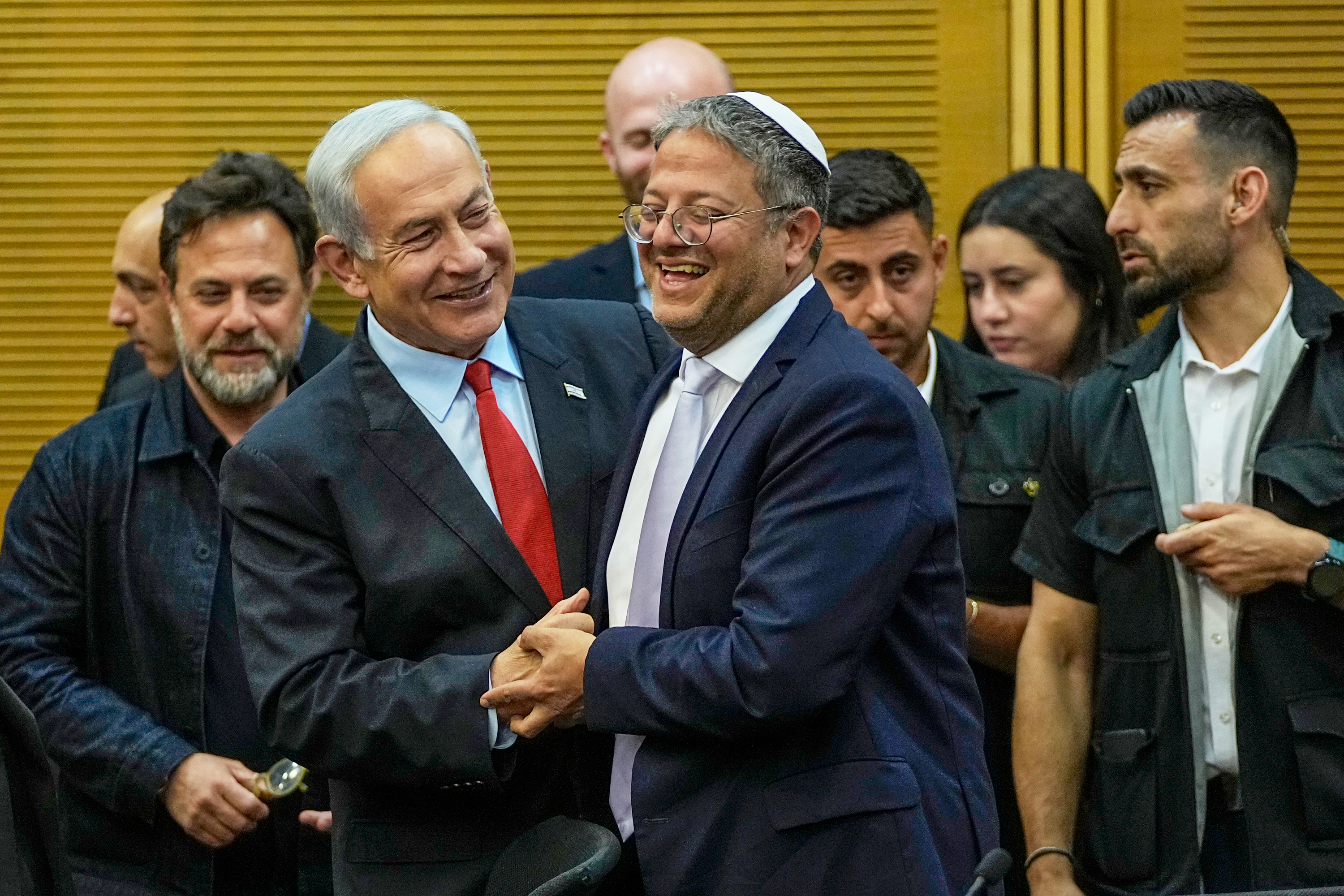 The Israeli Prime Minister, Benjiamin Netanyahu, left, with the Minister of National Security, Itamar Ben-Gvir (photo LaPresse)